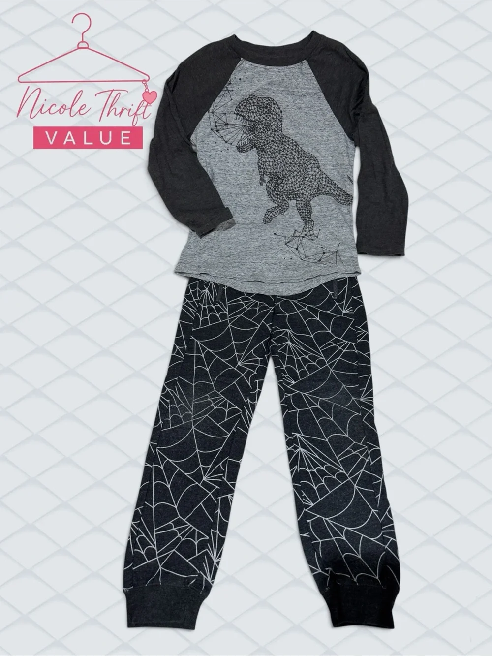 Cat & Jack Boys 6/7 Dinosaur Spiderweb Top & Jogger Pants Set VALUE